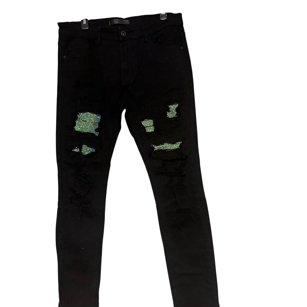 KDNK 1141411 Fit Skinny Tapered Jeans 34x31 Vibrant Green Rhinestones Black NWT